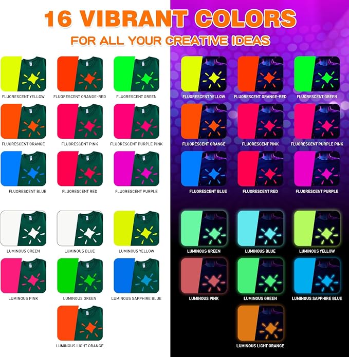 FUNKAKA Glow in The Dark & Fluorescence Heat Transfer Vinyl Bundle, 16 Pack 12" - Image 2