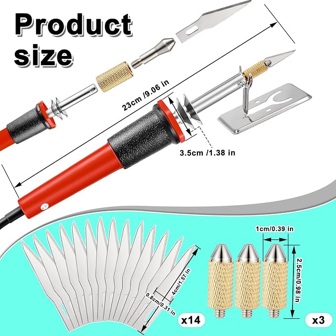 Honoson 19 Pieces Electric Hot Knife Cutter Tool, 14 Blades, 3 Chuck Sleeves - Image 2
