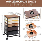 SYKIARIOL Utility Cart with 5 Drawers, Storage Drawer Cart with Wooden Tabletop - Image 3