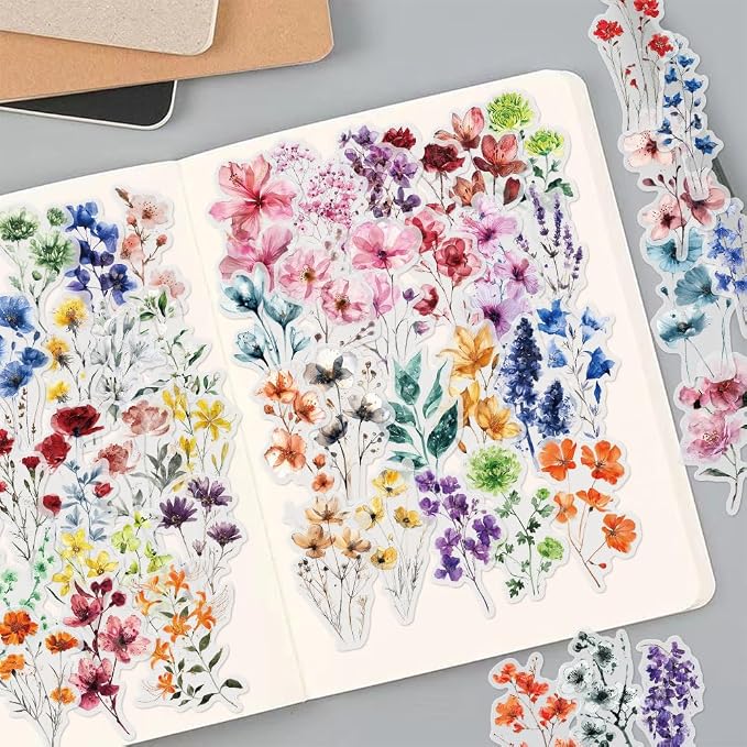 50-Pack Transparent Waterproof Watercolor Wildflower Flower Scrapbook Stickers - Image 7