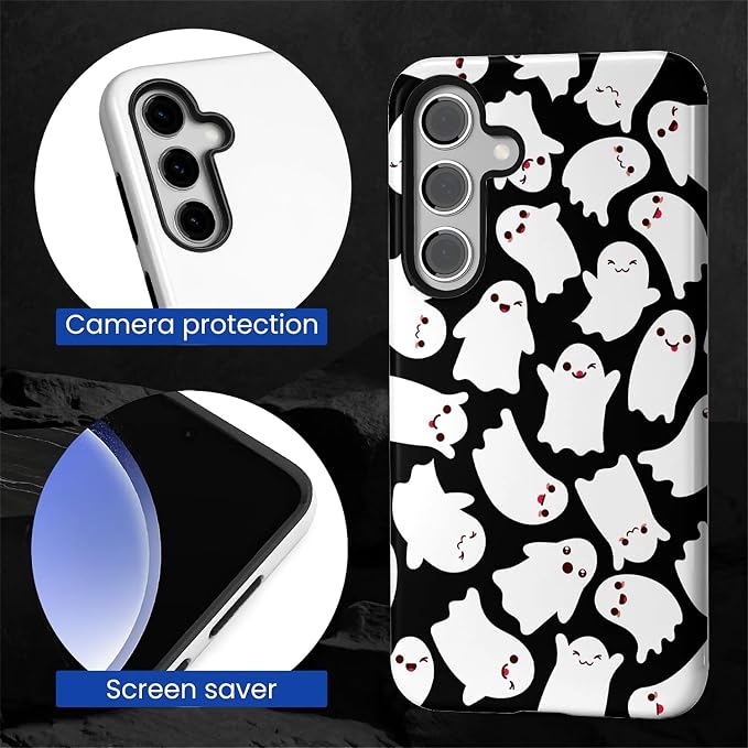 Case for Samsung Galaxy S24 Plus Case, Halloween Ghosts Bats Design Hybrid Dual - Image 2