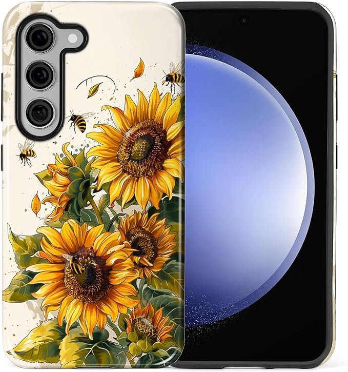 for Samsung Galaxy S23 Plus Case, Sunflowers Bees Pattern Glossy 2 in 1 - Image 2
