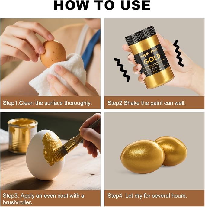 300ml Gold Metallic Acrylic Paint, Non Toxic Waterproof Gold Metallic Acrylic - Image 8