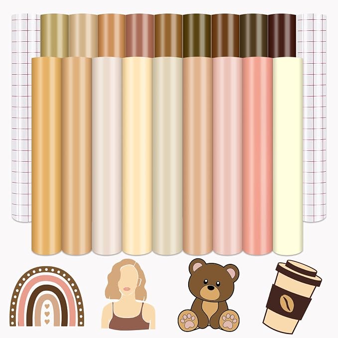 Tintnut Skin Tone Permanent Vinyl 18 Pcs 12x10in Solid Color Adhesive Vinyl | by Tintnut