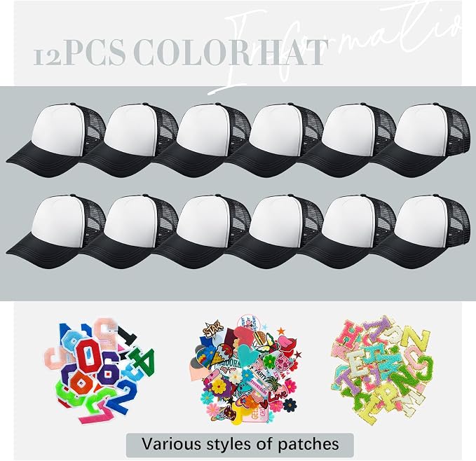 Hercicy 12 Pack DIY Trucker Hats Kit, Sublimation Blank Baseball Caps - Image 2
