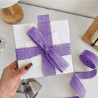 Purple Burlap Ribbon 1-1/2 in X 10 Yard Purple Linen Wired Ribbon | Natural - Image 2