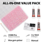 31000Pcs Pink Rhinestones for Bedazzling, Flat Back Resin Gem Diamond Crystal - Image 2