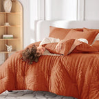 MUXHOMO 7 Pieces California King Comforter Set, Seersucker Bed in a Bag Cal - Image 7