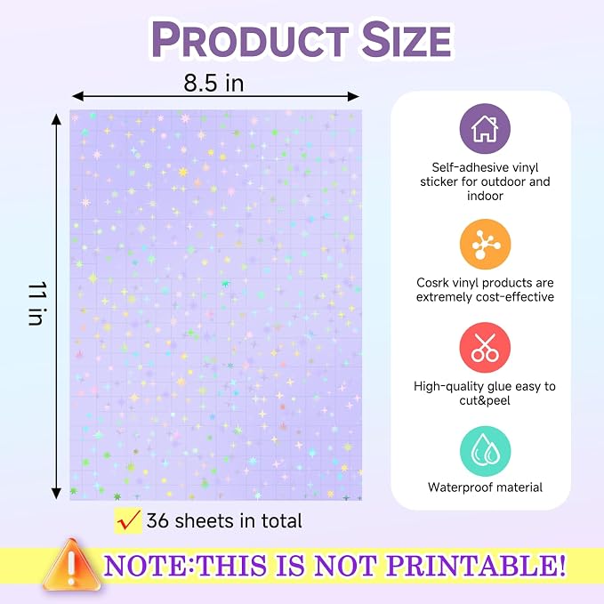 36 Sheets Holographic Sticker Paper Transparent Holographic Laminate Sheets | - Image 2