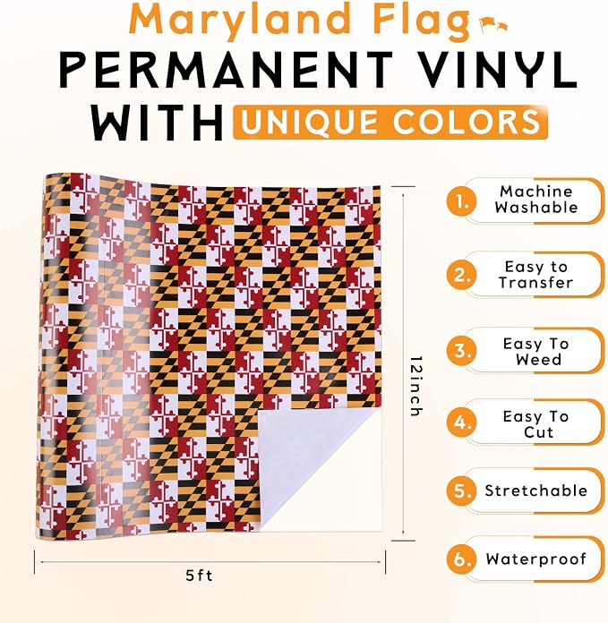 Tintnut Maryland Flag Permanent Vinyl Roll 12in x 5ft Adhesive Vinyl Roll | - Image 2