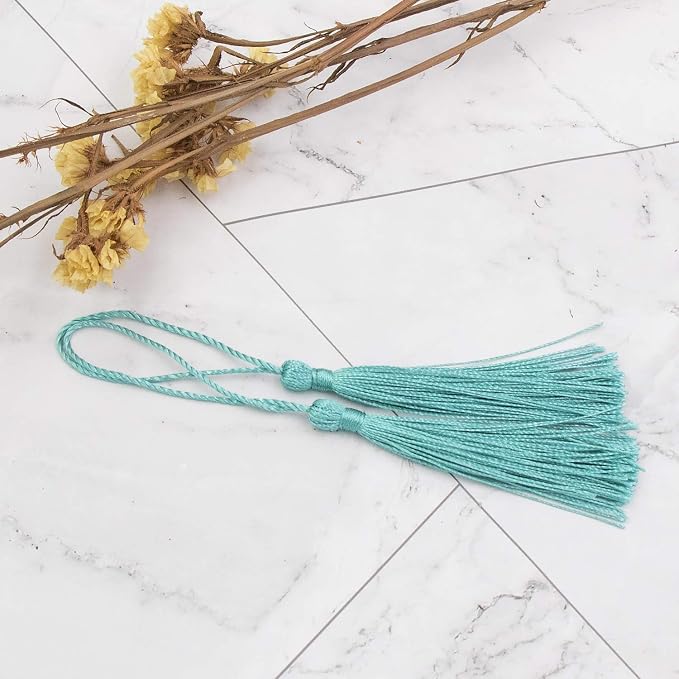 VAPKER 100 Pieces Turquoise Color 13cm/5-Inch Silky Handmade Soft Tassels Floss - Image 4