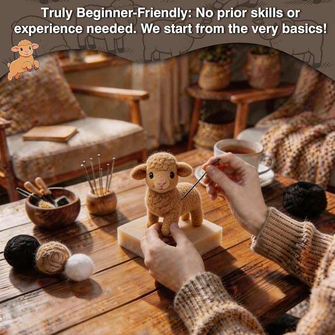 FACE N FACE DIY Needle Felting Kit Cute Golden Yellow Lamb Standing – Needle - Image 4