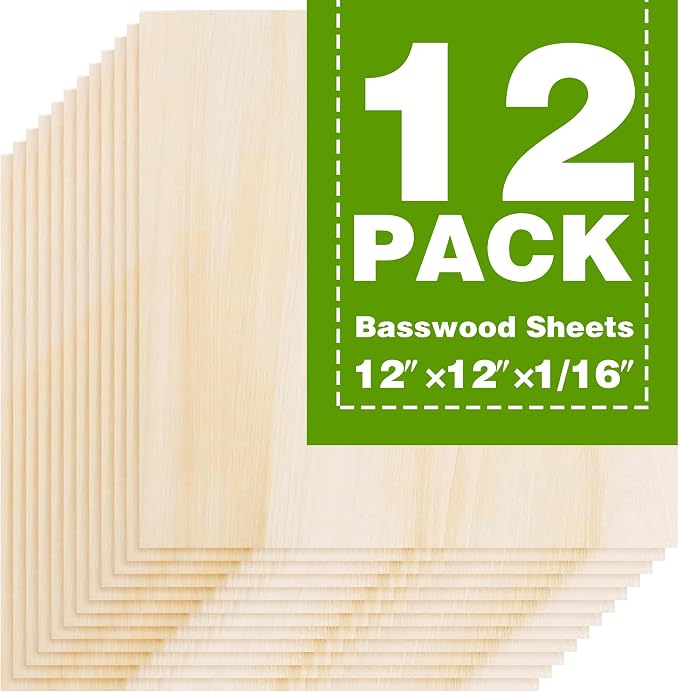 Basswood Sheets 12"x12"x1/16, 1.5mm Basswood by Unknown