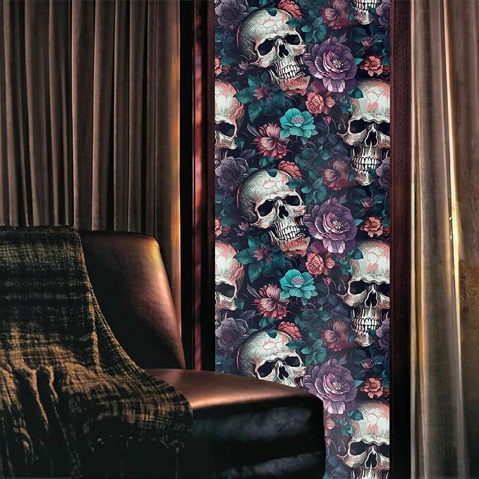 REDAMANCY Gothic Purple Flowers Skull Window Film Decorative Double-Side - Image 2