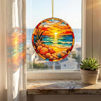 Beach Gifts for Women Acrylic Faux Stained Glass Ornament, Ocean Sunset Coastal - Image 4