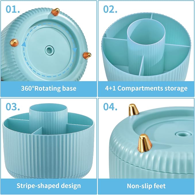 Marbrasse Desk Organizer, 360-Degree Rotating Pen Holder, Desk Organizers and - Image 4