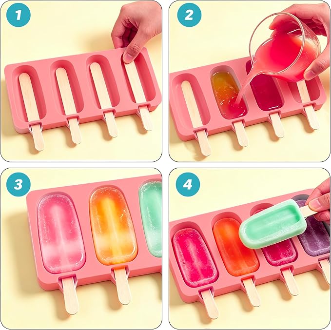 Popsicles Molds, Reusable Silicone Ice Pop Cream Cakesicle Maker Mold 4 Cavities - Image 5