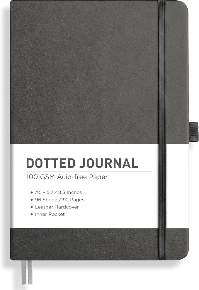 RETTACY Dotted Journal Notebook, 192 Pages, A5 Medium Size | Leather Hardcover by RETTACY