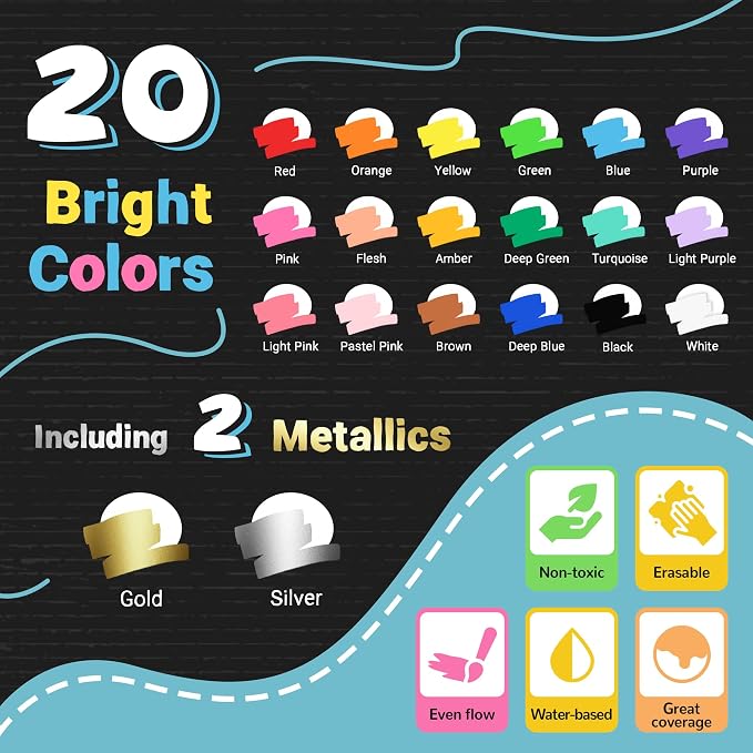 Window Chalk Markers for Glass Washable, 20 Colors Jumbo Liquid Chalk Marker - Image 3