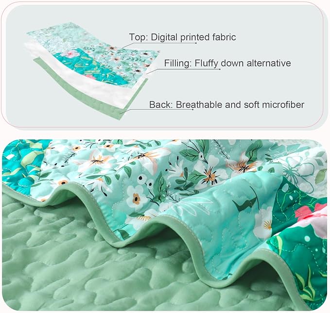 Whale Flotilla Patchwork Quilt Twin Size, Extra Soft Boho Floral Bedspreads - Image 6