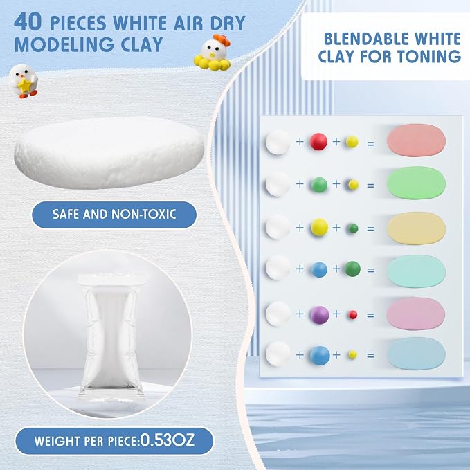 VioraWhite 40 Pcs 21oz Air Dry Clay Bulk Modeling Ultra Lightweight Foam - Image 2