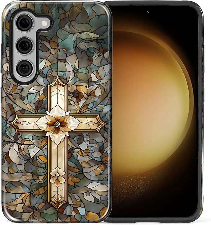 for Samsung Galaxy S23 Case, Christian Cross Stained Glass Pattern Glossy 2 in - Image 2