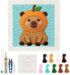 INFUNLY Orange Capybara Punch Needle Kit 9.4x9.4" DIY Punch Embroidery Kit by INFUNLY