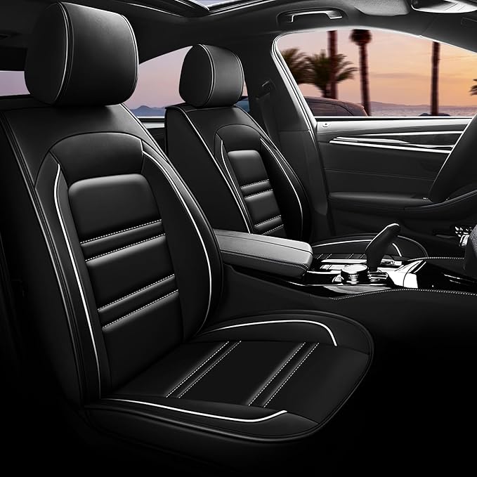 Seat Covers for gmc Acadia 2016-2025 | 5-Seats Leather Seat Covers, Easy to Install Automotive Seat Covers Full Set (Full Set, Black&White Line)