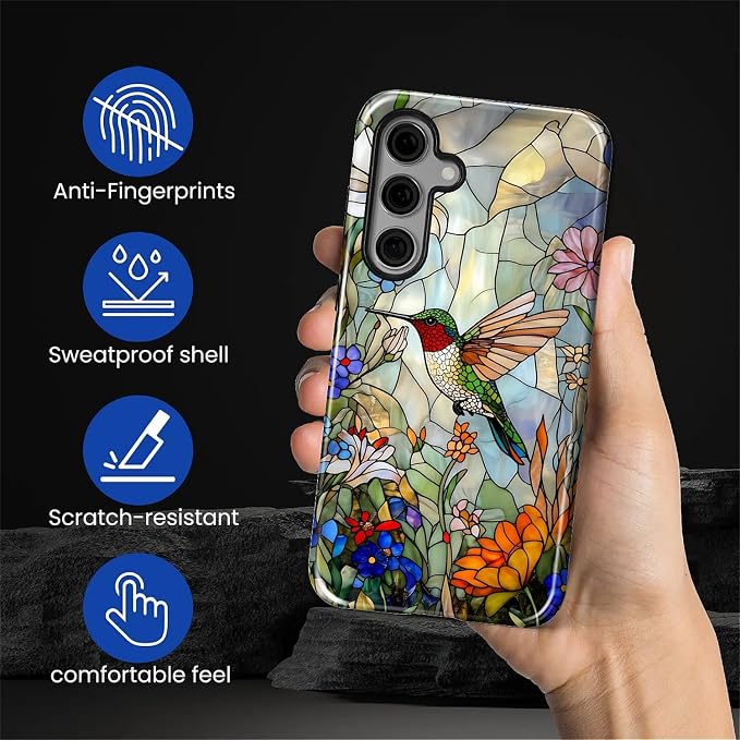 for Samsung Galaxy S25 FE Case, Hummingbird Wildflower Stained Glass Pattern - Image 5