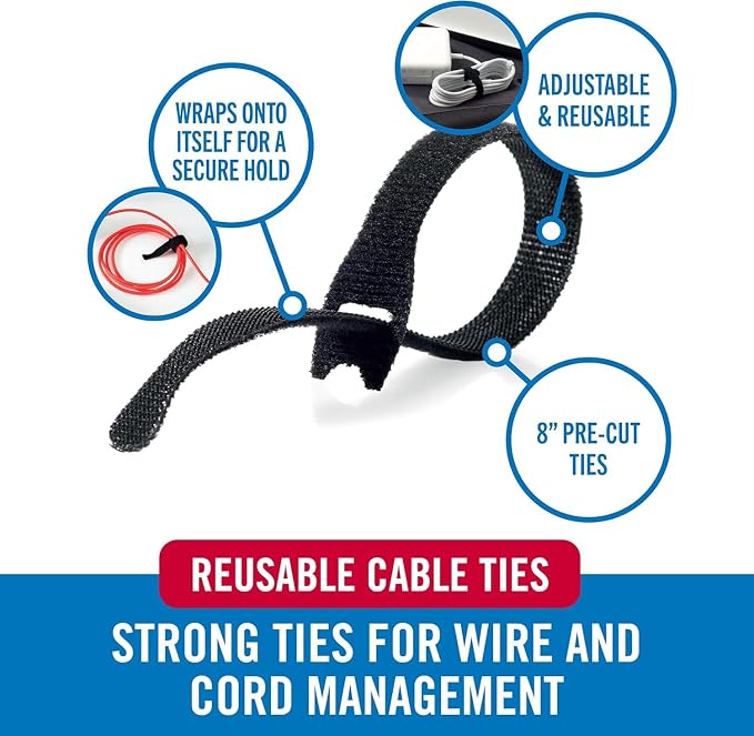 VELCRO Brand ONE-WRAP Cable Ties, Strong Construction Narrow Width 1/4 in x 8 - Image 2