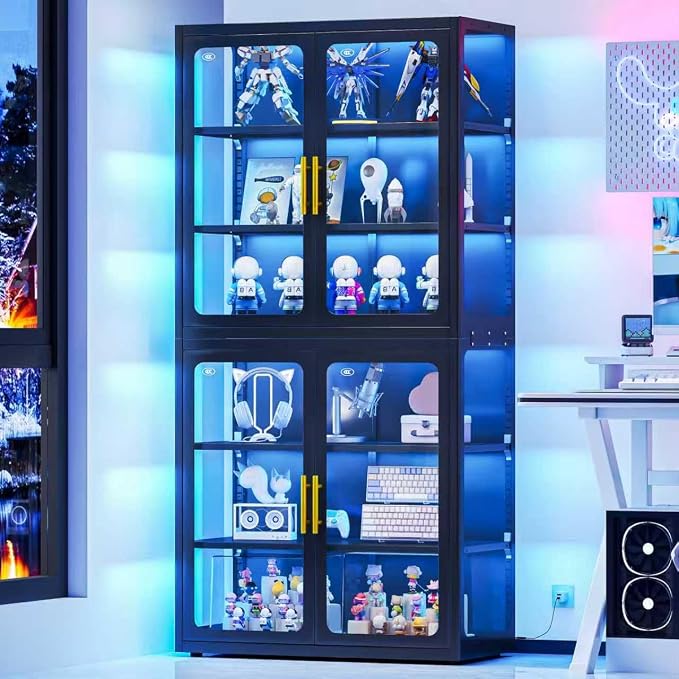 67" Display Cabinet with Glass Doors, 4-Tier Curio Cabinet with Many Color by BAOLIWO
