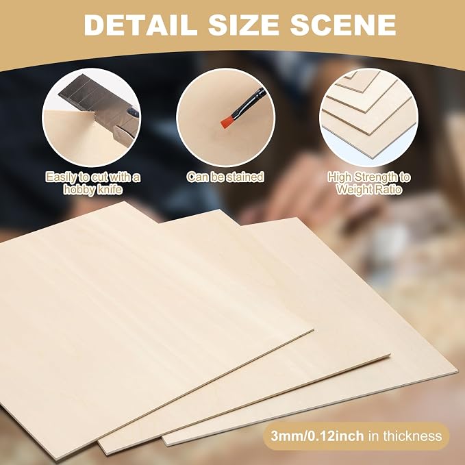 12 Pack Basswood Sheets for Crafts 16"x16"x1/8", 3mm Thick Plywood Sheets Board - Image 3