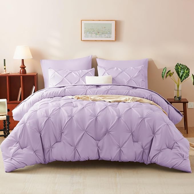 HIMEET Pintuck Bed in a Bag, 7 Pieces King Size Comforter Set Lavender - Image 7
