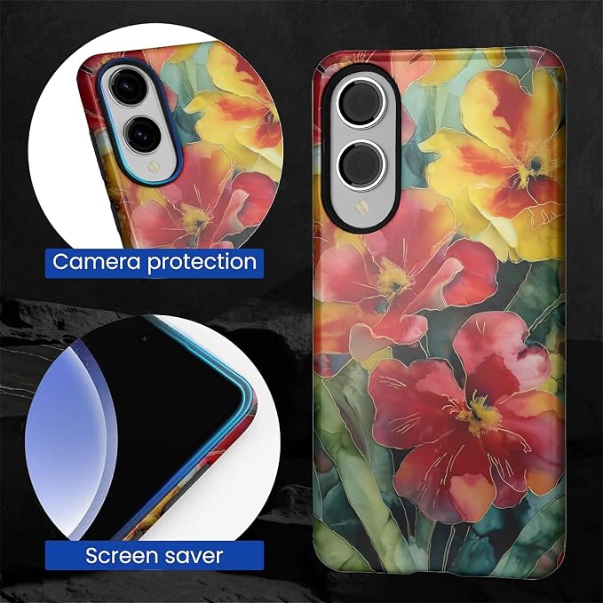 Case for Samsung Galaxy S25 Edge Case, Vintage Floral Girly Design Hybrid Dual - Image 2