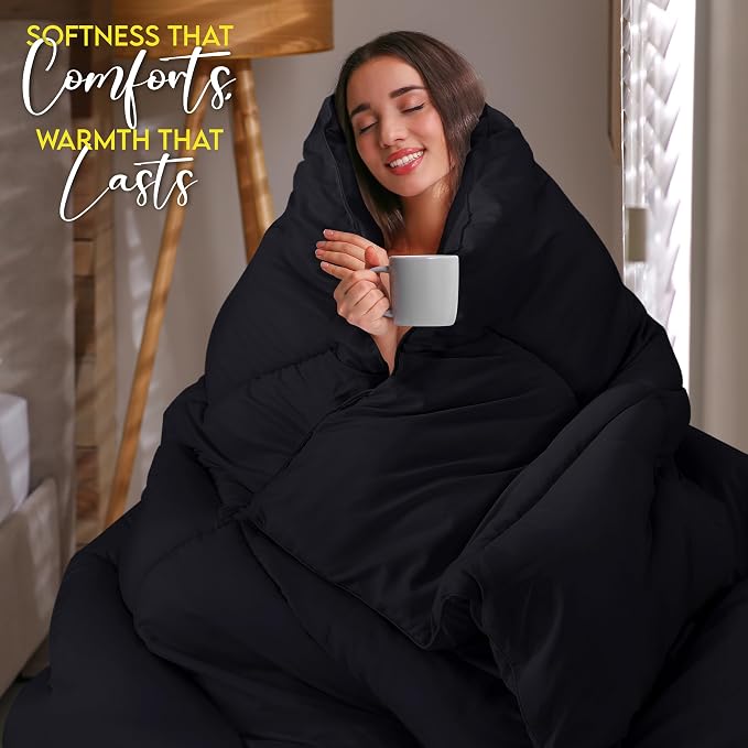 Utopia Bedding Queen Comforter Duvet Insert, Quilted Black Comforter - Image 4