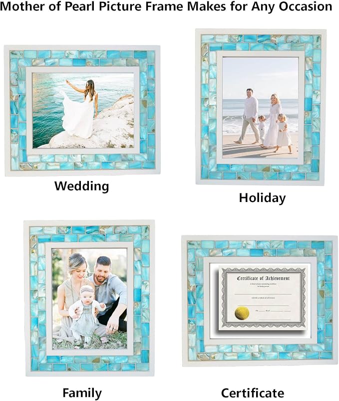 Picture Frame 5x7 Mother of Pearl Mosaic Photo Frame, Beach Tabletop or Wall - Image 5