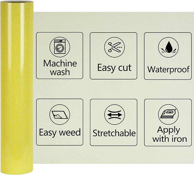Yellow Glitter HTV Glow in Dark Heat Transfer Vinyl Rolls 12inch by 6 ft - Image 3