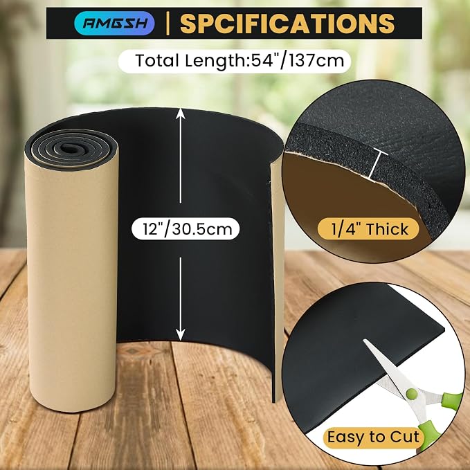 Sponge Neoprene with Adhesive Foam Rubber Sheet, 1/4" T x 12" W x 54" L - Image 2