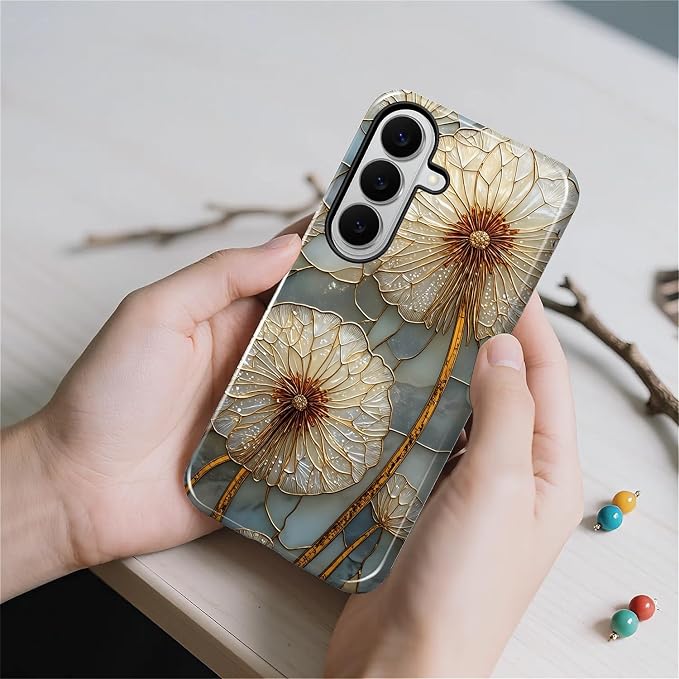 for Samsung Galaxy S26 Case, Dandelion Stained Glass Pattern Glossy 2 in 1 - Image 7