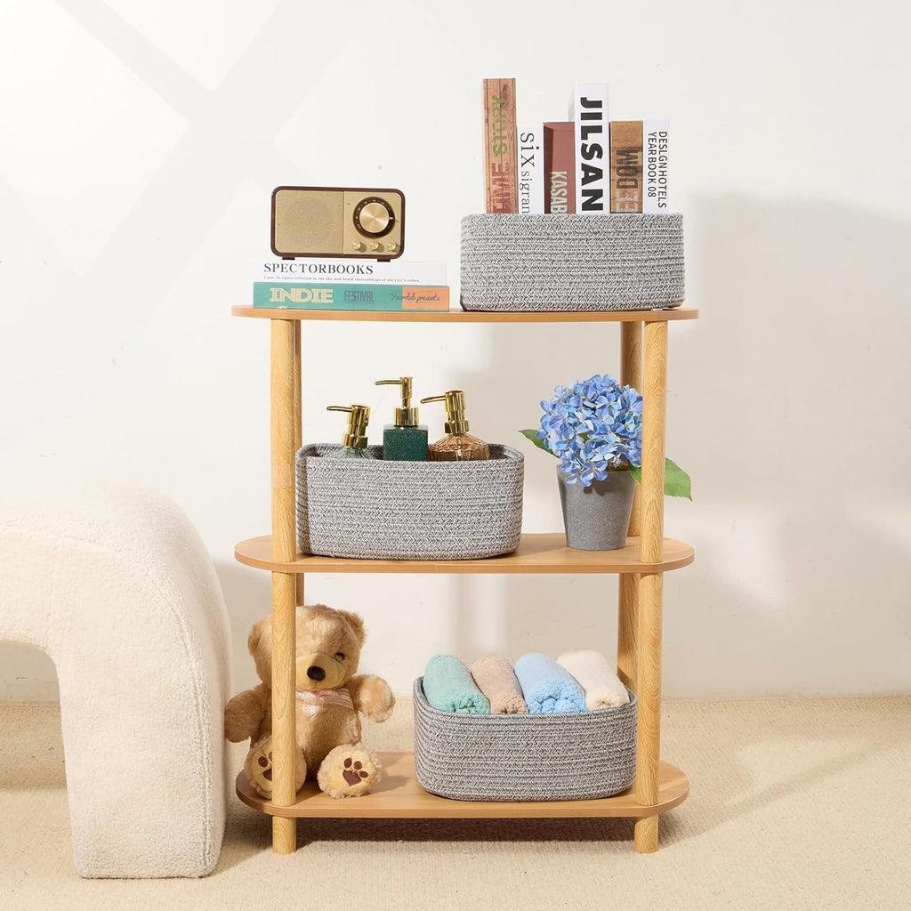 Small Storage Baskets for Organizing | Closet Organizer Bins | Shelf Toy Basket | Woven Rope Baskets | Cube Decorative Box | Shallow Basket | 11.5x7.5x4.7” | 4 Packs Mixed Grey