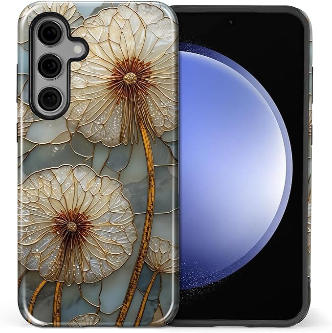 for Samsung Galaxy S25 FE Case, Dandelion Stained Glass Pattern Glossy 2 in 1 by Teonvpu