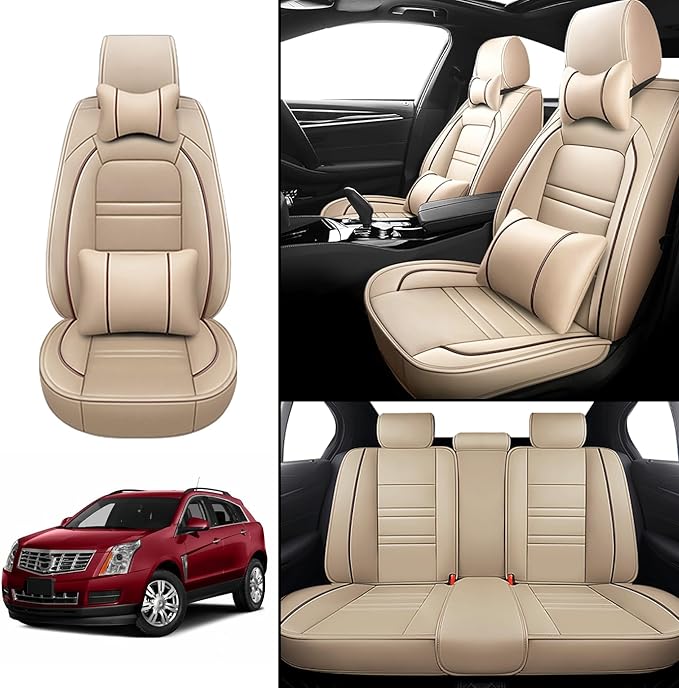 Car Seat Covers for Cadillac SRX 2004-2016 | 5-Seats Seat Covers, Waterproof Seat Protectors, Automotive Seat Covers (Full Set with Pillow,Beige)