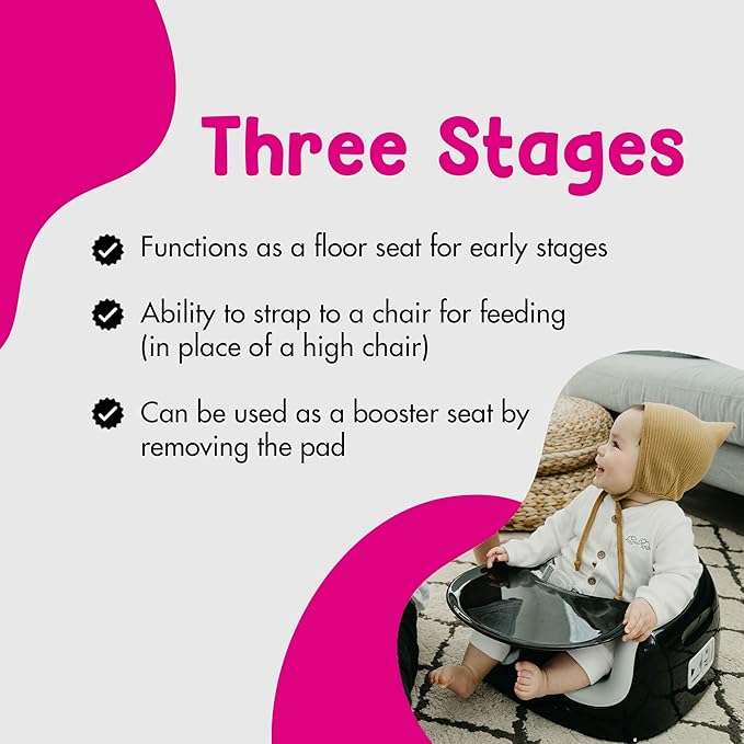 Bumbo 2 Pack 3-in-1 Multi-Seat for 6 to 36 Months, Travel Baby Feeding and Play Floor Seat, All-in-One Portable Booster with Tray & Toddler High Chair, Black/Cool Grey