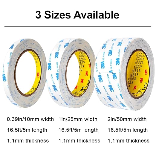 3M Double Sided Tape 0.39in x 16.5ft, Mounting Tape Heavy Duty, Removeable PE - Image 2