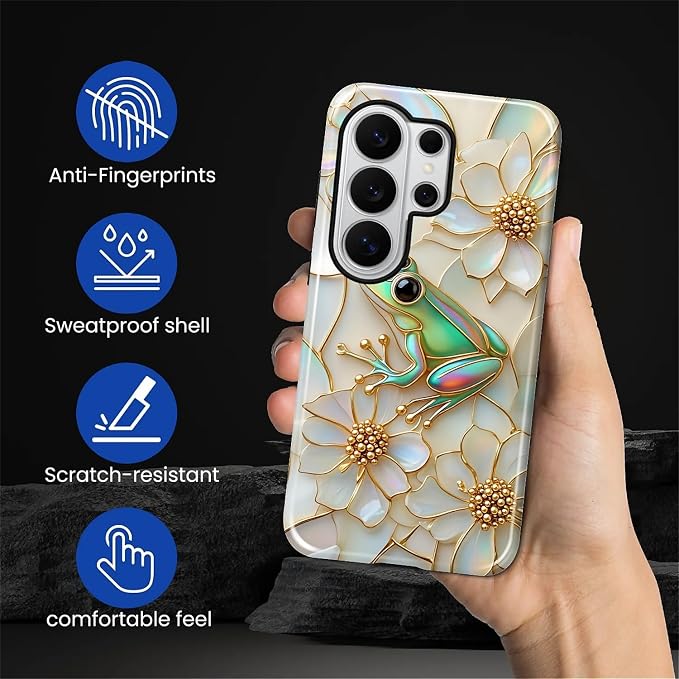 for Samsung Galaxy S26 Ultra Case, Stained Glass Frog Flowers Pattern Glossy 2 - Image 4