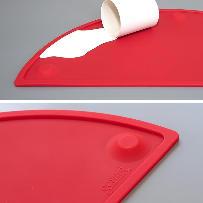 GASARÉ, Extra Large 20 x 11 Inches, Silicone Placemats for Dining Table, Suction Cups, Raised Edges, Non-Slip, Food Grade, BPA Free, Dishwasher Safe, Red