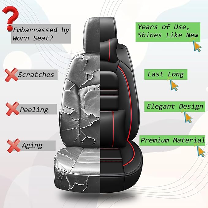 Car Seat Covers for Volvo Car s60 2001-2025 | 5-Seats Seat Covers, Waterproof Seat Protectors, Automotive Seat Covers (Full Set with Pillow,Black&Red Line)
