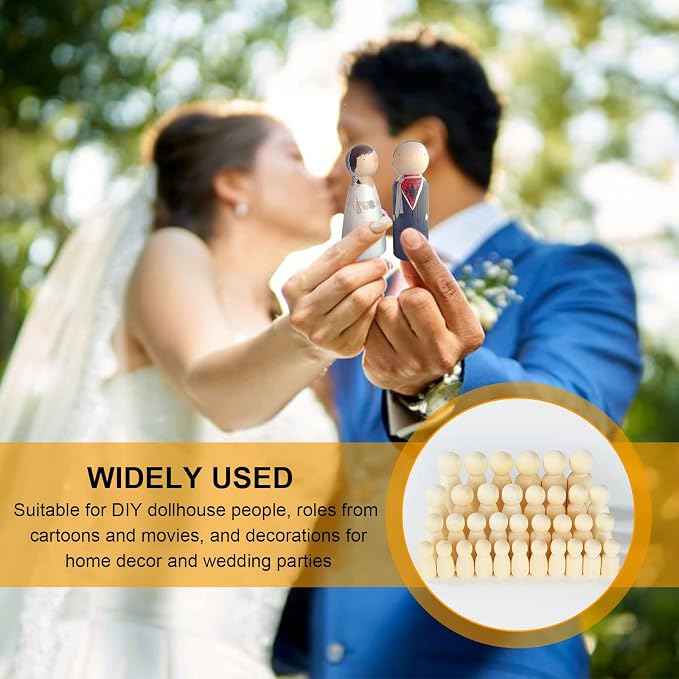 JMIATRY 100PCS Wooden Peg People Wooden Peg Dolls Unfinished Wooden People | - Image 6