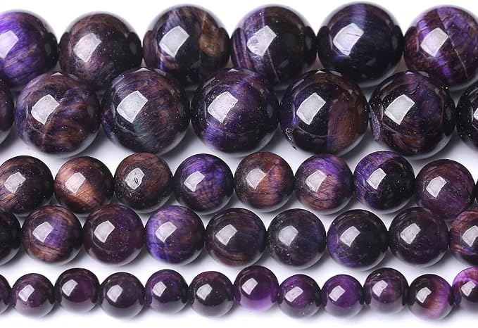 Natural Purple Tiger Eye Beads Round Loose Stone Beads Energy Gemstone Healing - Image 2
