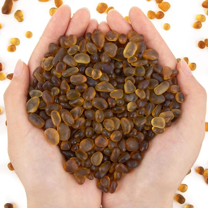 QEQEKAKA Sea Glass Stones for Crafts About 1LB Brownish Yellow Glass Pebbles by QEQEKAKA
